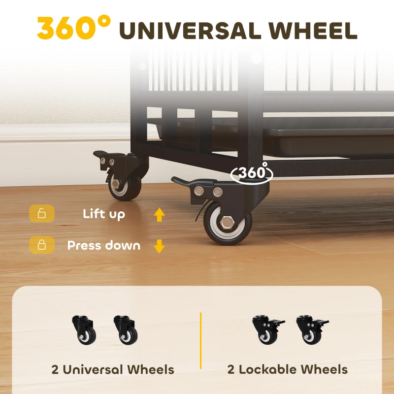 PawHut 36" Heavy Duty Metal Dog Crate Pet Cage with Tray Wheeled Dog Kennel - Black (Medium)