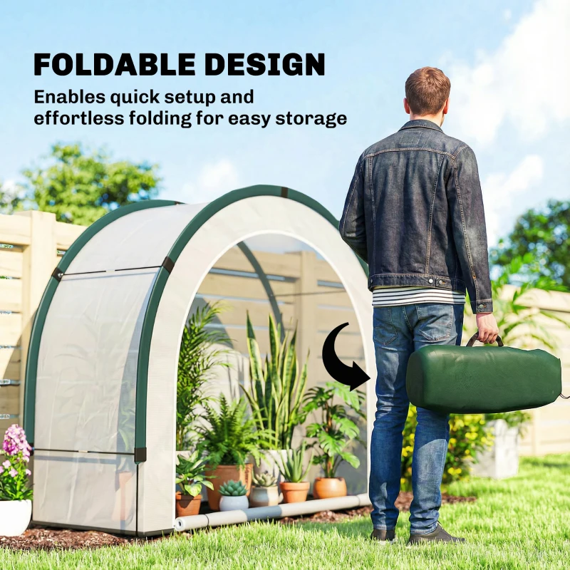 Outsunny Foldable Small Greenhouse, Portable Green House Mini Greenhouse with Zipper Door, PE Base, 200 x 80 x 164 cm, Green