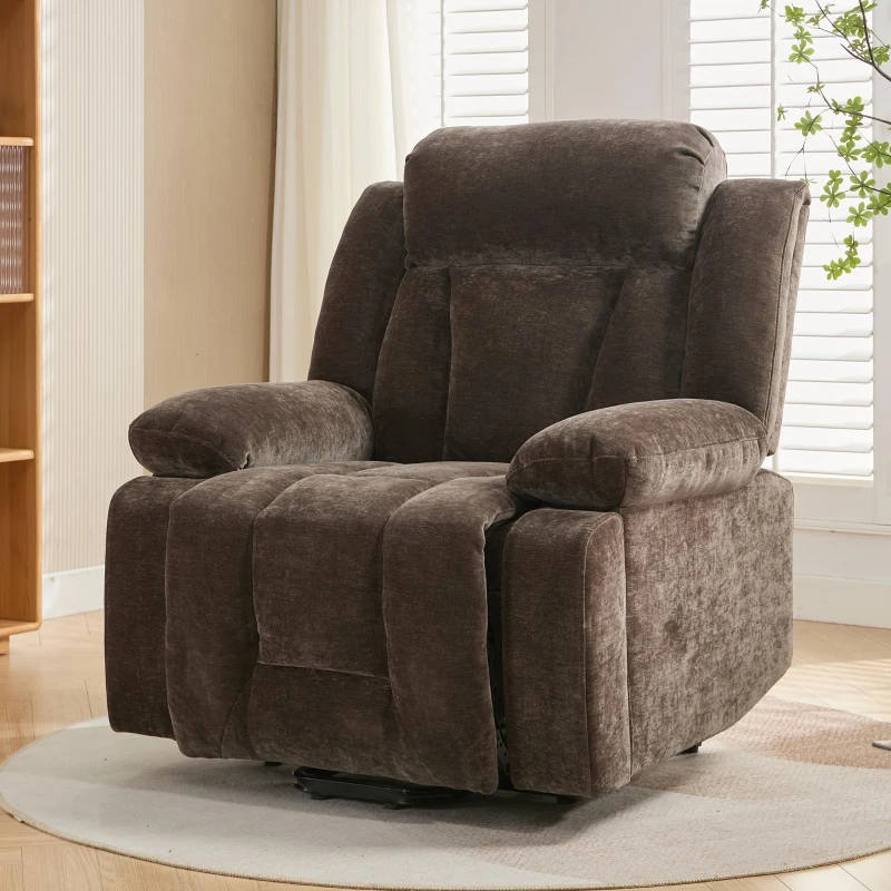 Electric Power Lift Recliner Armchair with Vibration Massage and Lumbar Heating, Sofa with Cup Holders & Side Pocket, 95L x 94W x 107H cm, Brown