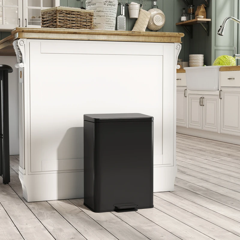 HOMCOM 20L Kitchen Bin with Soft-Close Lid and Stay-Open Function, Stainless Steel Pedal Bin with Removable Inner Bucket for Kitchen, Office, Home, Matte Black