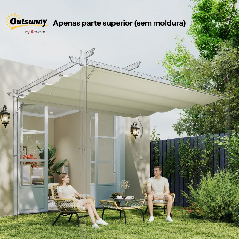 Outsunny Cobertura para Pérgola Retrátil 286x245 cm Teto de Substituição para Pérgola com Proteção UV30+ para Pérgola de 3x2,15 cm Creme