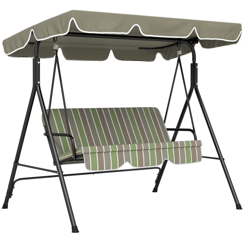 Outsunny Three-Seater Garden Swing Chair, with Adjustable Canopy - Green