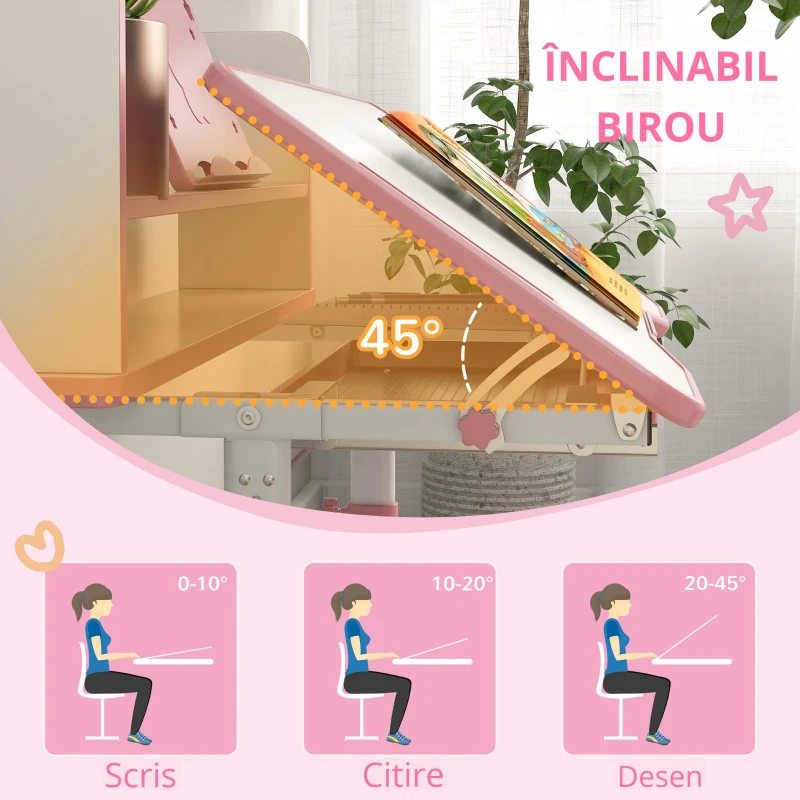 Zonekiz Set Birou Copii Reglabil – Cu Scaun, Sertar si Raft