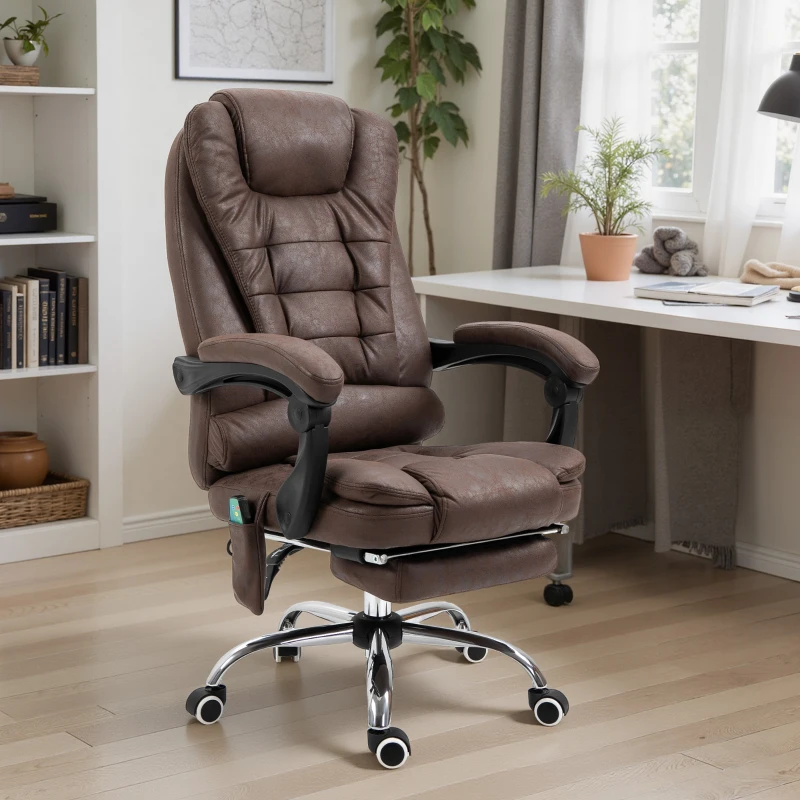 Vinsetto Massagebureaustoel met Lig- & Verwarmingsfunctie, Draaibaar, Ergonomisch, tot 120 kg, 65 x 138 x 98-104 cm, Bruin(m-2)