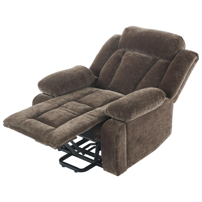 Electric Power Lift Recliner Armchair with Vibration Massage and Lumbar Heating, Sofa with Cup Holders & Side Pocket, 95L x 94W x 107H cm, Brown