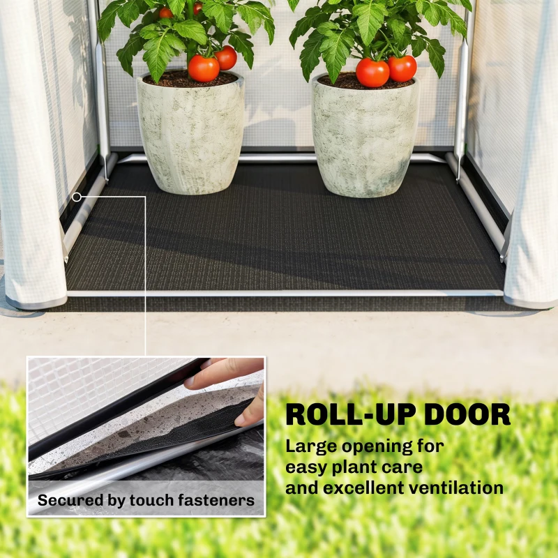 Outsunny Mini Greenhouse, Portable Green House with Roll-Up Door, PE Base, Small Greenhouse, 100 x 100 x 195 cm, White