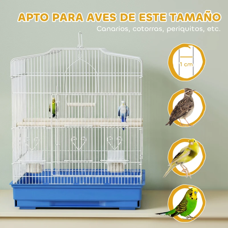 PawHut Jaula para Pájaros Pajarera de Acero con 2 Comederos 2 Perchas Columpio y Bandeja Extraíble Asa 46,5x36x59 cm Azul