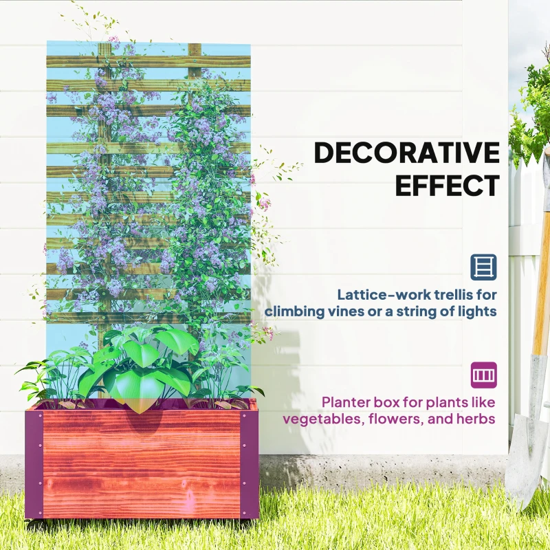 Outsunny Raised Garden Bed with Trellis, Outdoor Wooden Planter Box with Metal Corners and Wheels, Raised Bed for Garden