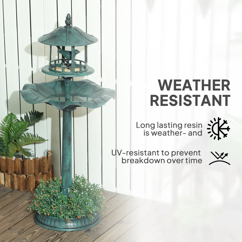 Outsunny 3-in-1 Garden Bird Bath, Freestanding Birdbath with Large Water Basin, Underneath Flower Planter, Φ50 x 113 cm, Green