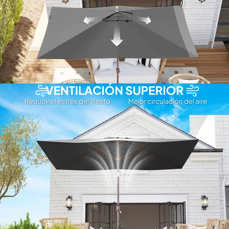Outsunny Toldo de Recambio de Sombrilla de 3x2 m Toldo de Repuesto para Sombrilla con Ventilación Superior Protección UV 50+ Gris
