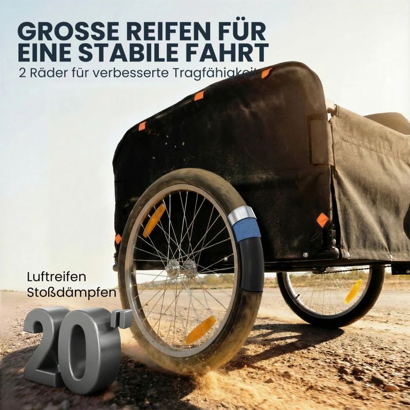 SPORTNOW Fietskar 170 Liter met Koppeling, Afdekhoes, 51 cm Snelspanwielen, Luchtbanden, tot 40 kg