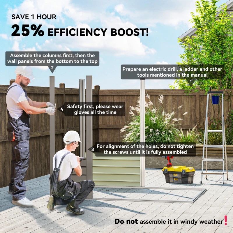 Outsunny 4 x 6ft Galvanised Metal Garden Shed, with Locking Door - Grey