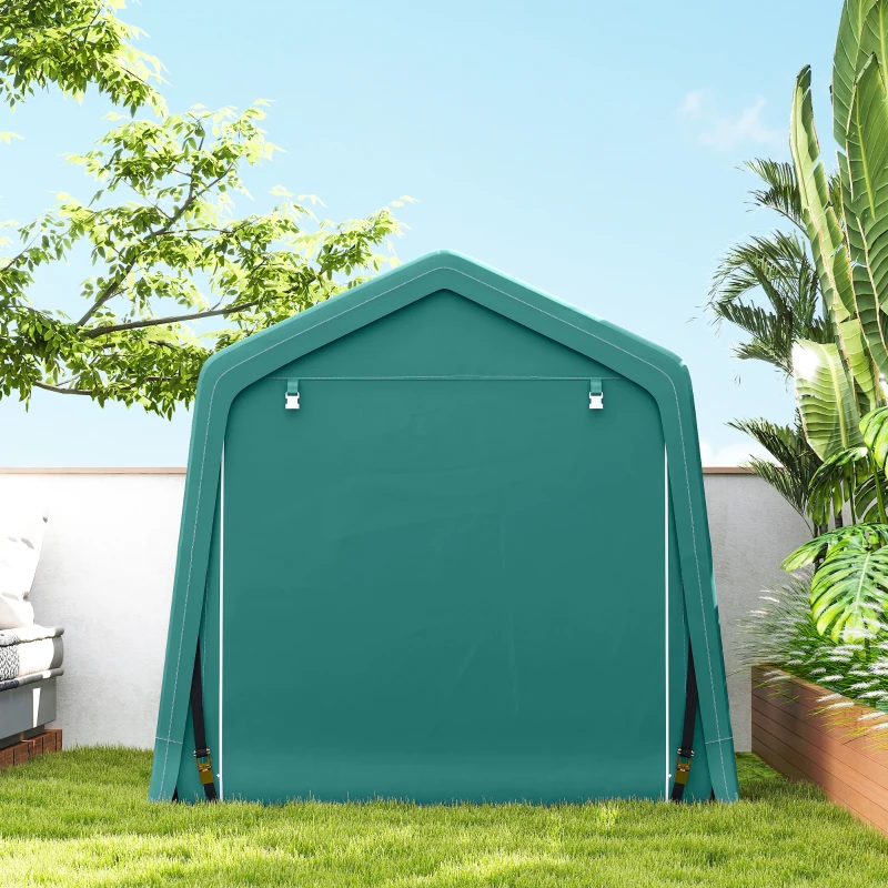 Outsunny 8 x 6.5 ft Outdoor Garden Storage Shed, Waterproof Bike Tent with Double Roll-up Zipper Door for Garden Tools, Green