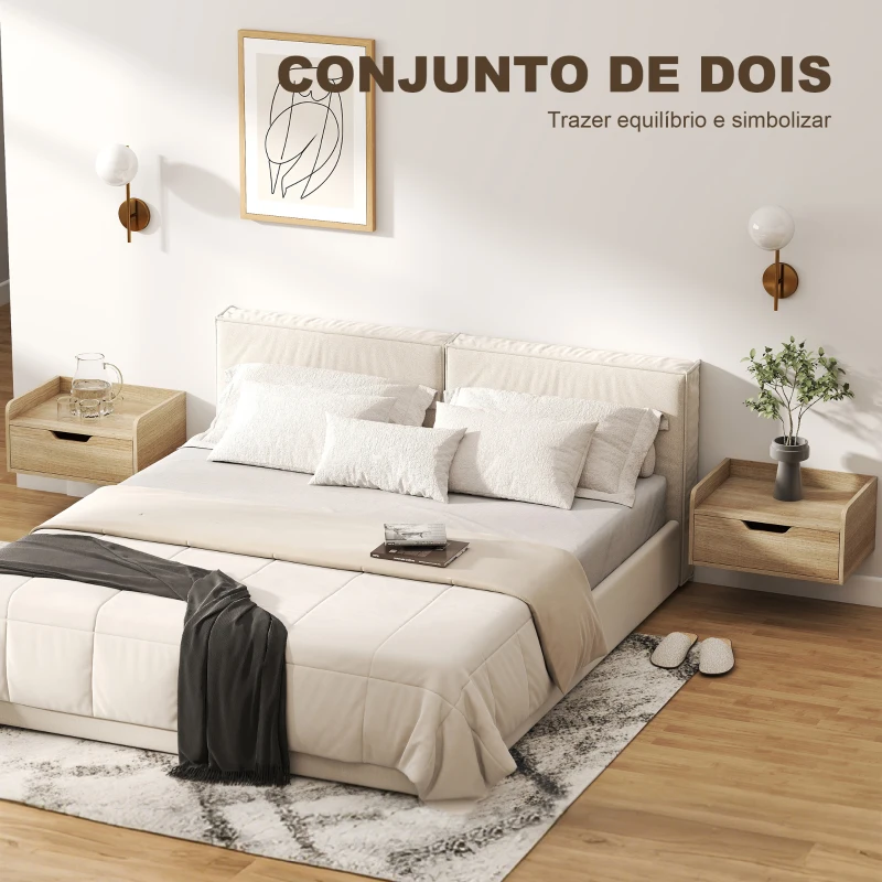HOMCOM Conjunto de 2 Mesas de Cabeceira Suspensas com 1 Gaveta para Quarto 40x30x19,5 cm Madeira