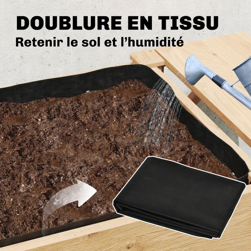 Outsunny Potager sur Pieds à 2 niveaux Jardinières surélevées étagères doublure trous de drainage 119,5x102x76,5cm, marron clair