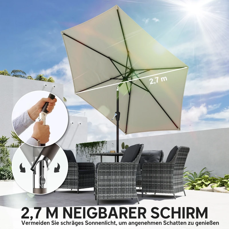 Outsunny Parasol 270 cm kantelbaar balkonparasol met slinger UV 50+ tuinparasol Crèmewit