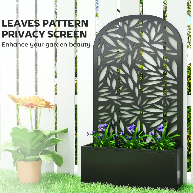 Outsunny Metal Garden Bed for Garden with Trellis, Wall Mounted or Freestanding Raised Planter with Curved Privacy Screen