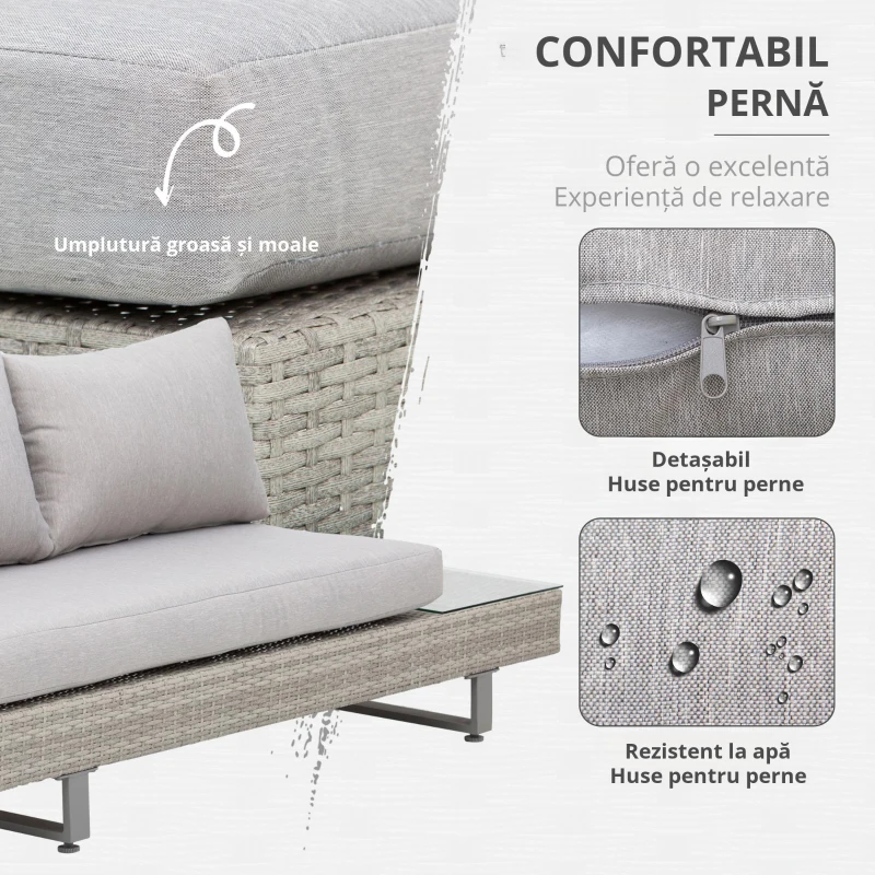 Outsunny Set Mobilier canapele si masuta pentru Gradina din Ratan Gri(m-6)