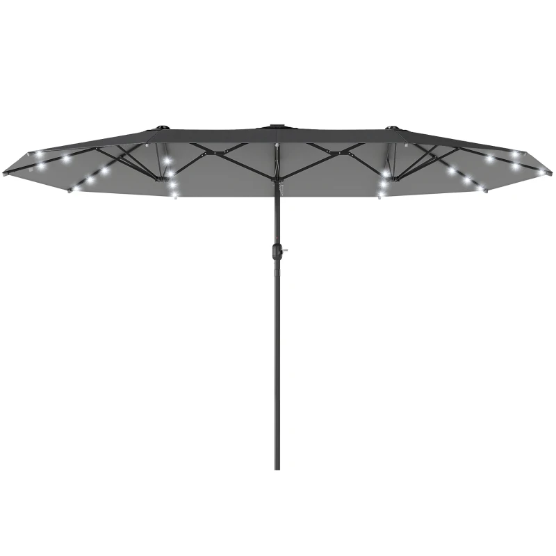 Outsunny 4.4m Double-Sided Sun Umbrella Patio Parasol LED Solar Lights Dark Grey