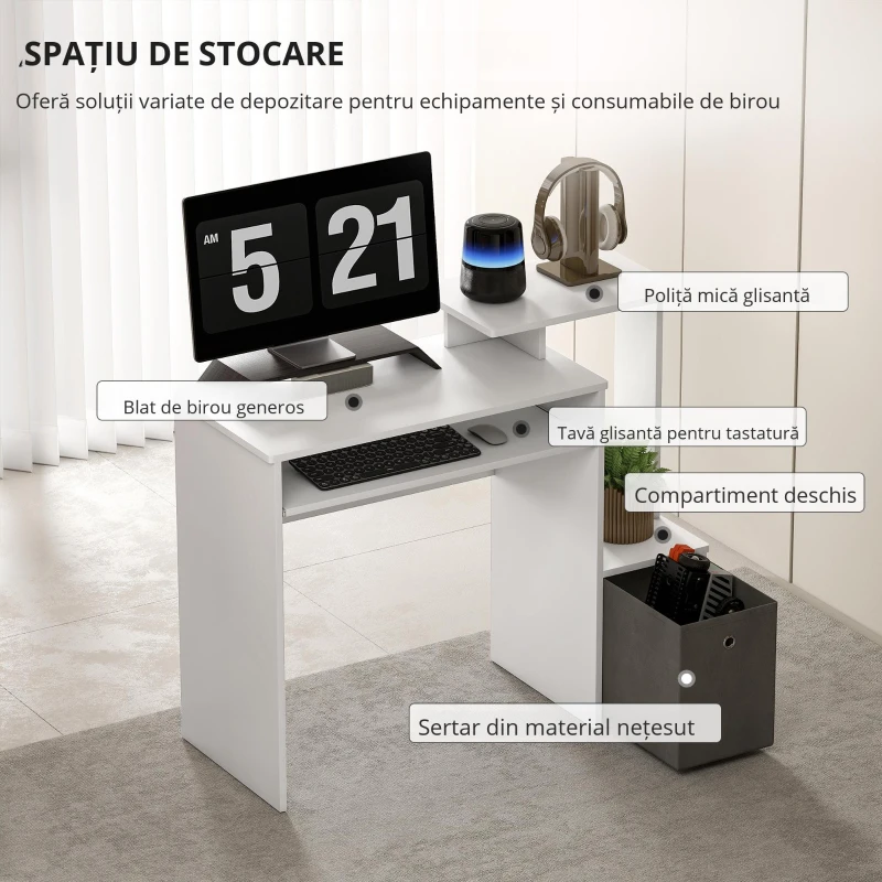 Homcom Birou Modern pentru PC – Cu Blat, Sertar & Suport Tastatura