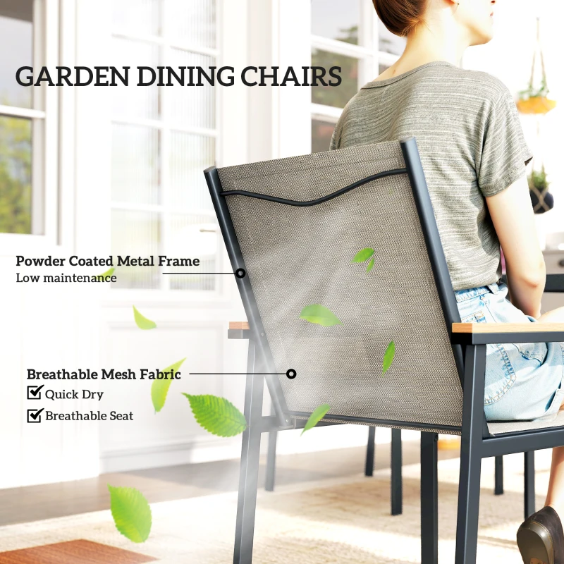 Outsunny Seven-Piece Metal Garden Dining Set, with Glass-Top Table - Khaki