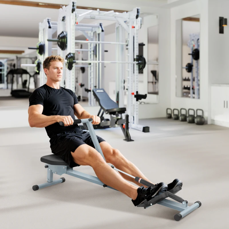 HOMCOM roeitrainer roeiapparaat fitness roeien hometrainer, met LCD display, staal + PVC, grijs, 130 x 67,5 x 67 cm(m-11)