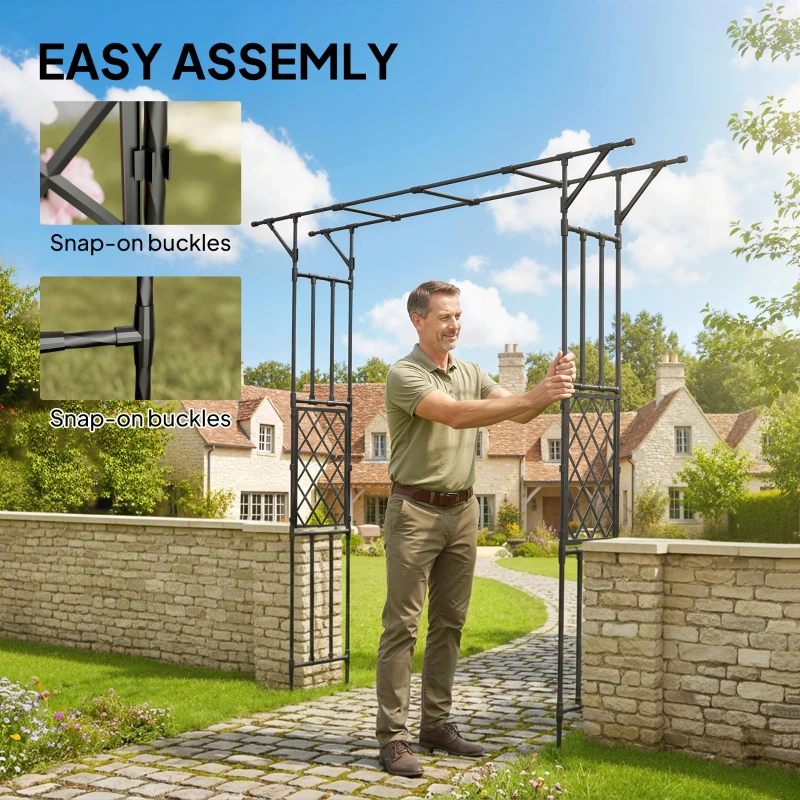 Outsunny Garden Arch, PE-Coated Steel Arbour Trellis for Climbing Plants, Rose Arch, 180 x 40 x 215 cm, Black