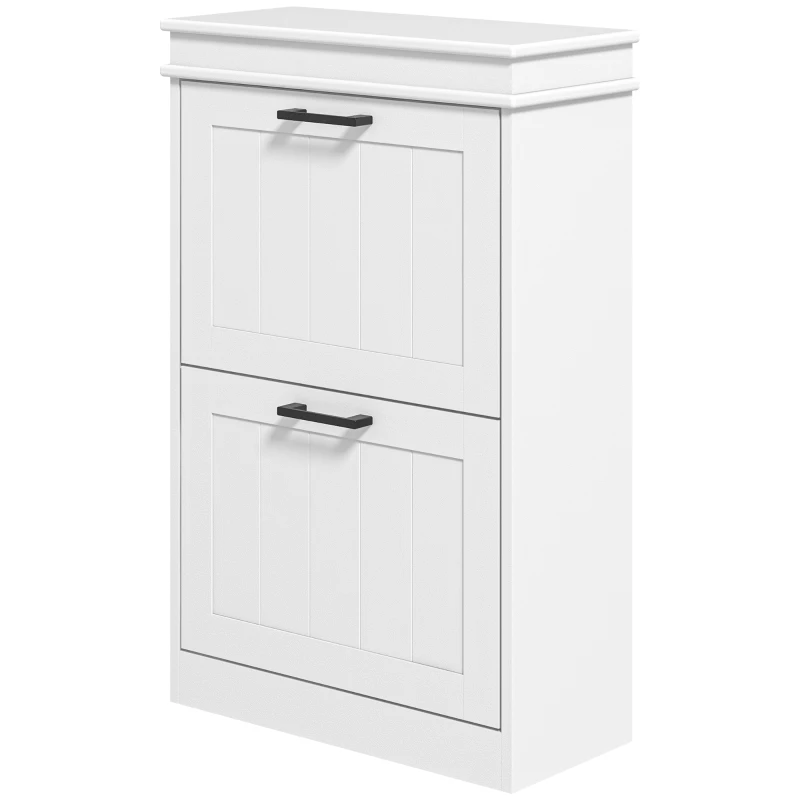HOMCOM Sapateira Estreita com 2 Gavetas Basculantes Moderno com Prateleiras Ajustáveis para 10 Pares Branco