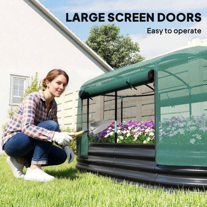 Outsunny Galvanised Raised Garden Bed Kit with Self Watering System and Mesh Cover, Garden Boxes, 6x3Ft, Dark Grey and Green