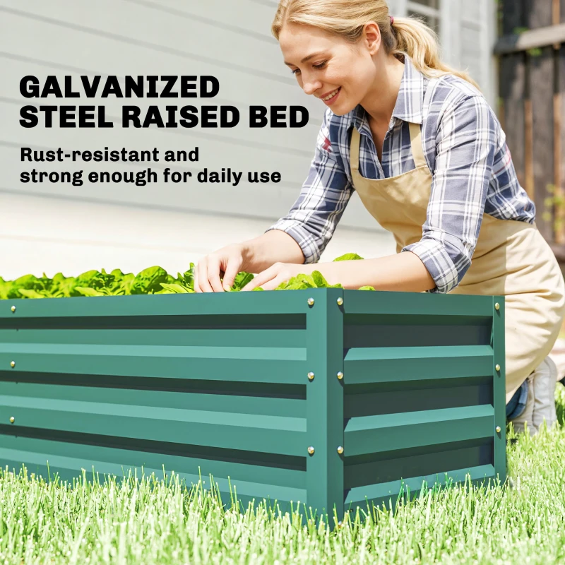 Outsunny Small Greenhouse with Raised Garden Bed, Galvanised Walk-in Greenhouse with Roll Up Windows, 141 x 141 x 190 cm, Green