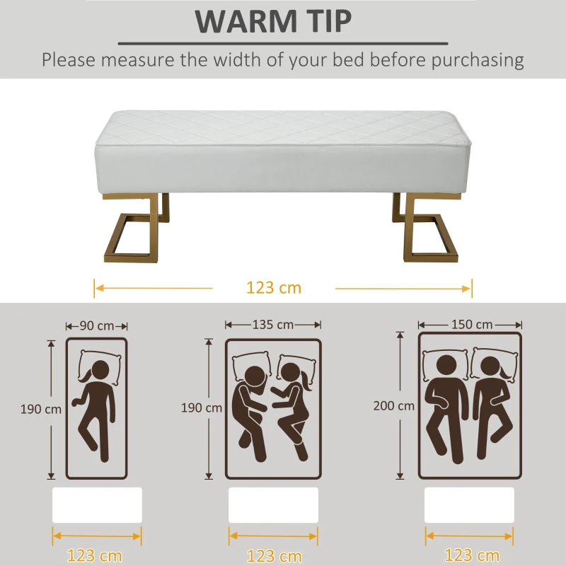 HOMCOM Bank voor slaapkamer bedbank woonkamer kunstleer metaal wit(m-7)