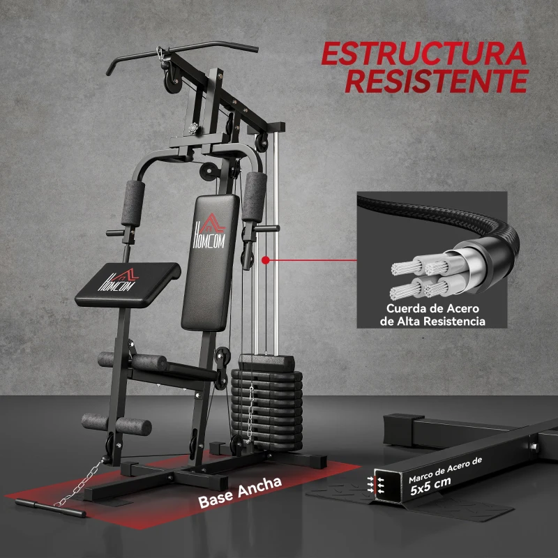 HOMCOM Máquina de Musculación con Placas de Peso de 45 kg Carga Max. 100 kg para Entrenamiento Fitness en Hogar Gimnasio Negro