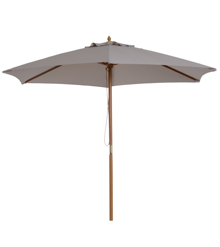 Outsunny 2.5m Wood Garden Parasol Sun Shade Patio Outdoor Wooden Umbrella Canopy, Table Market Umbrella with Vent, 38mm Pole, Rope Pulley Mechanism, Grey
