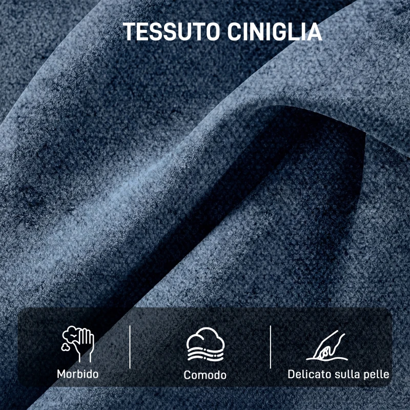 HOMCOM Poltrona da Salotto Girevole Rivestita in Ciniglia con Seduta Larga e Gambe in Metallo, Blu Scuro