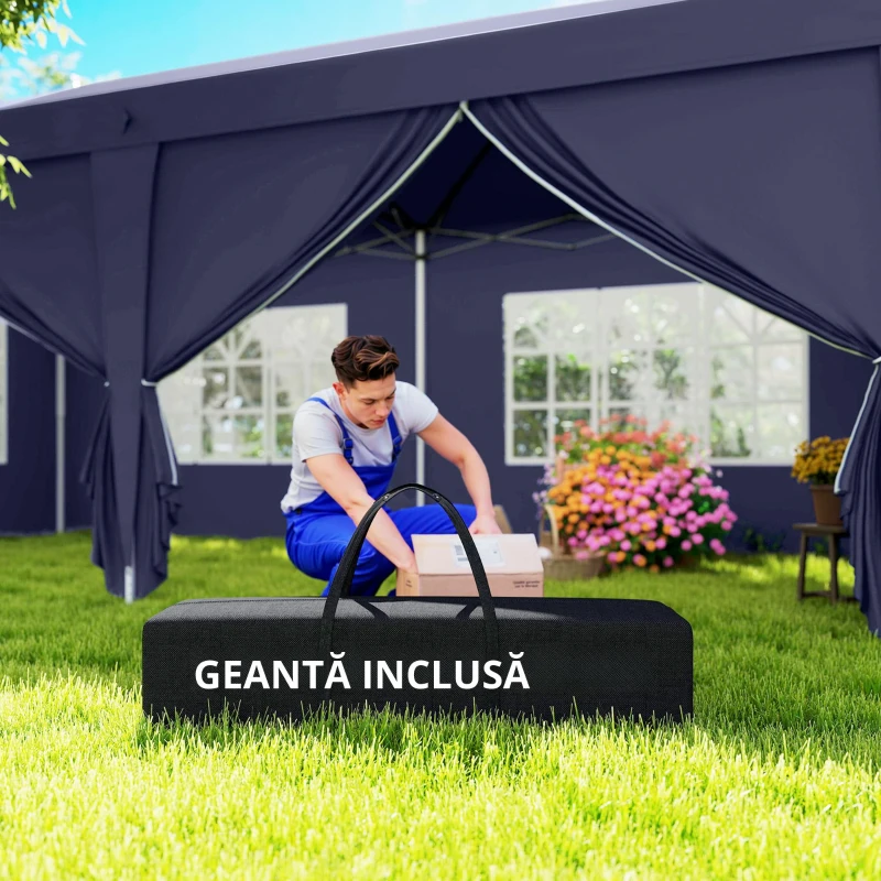 Outsunny Foisor de gradina pliabil pentru exterior cu 6 panouri laterale, 585x295cm albastru