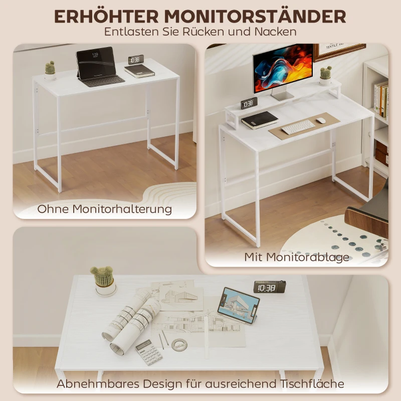 HOMCOM Schreibtisch Klappbar Computertisch mit Monitorhalterung  für Arbeitszimmer 100 x 48 x 87,5 cm