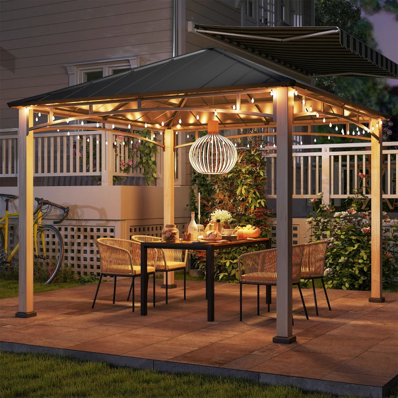 Outsunny 3 x 3 m Decorative Metal Gazebo - Black/Wood-Effect