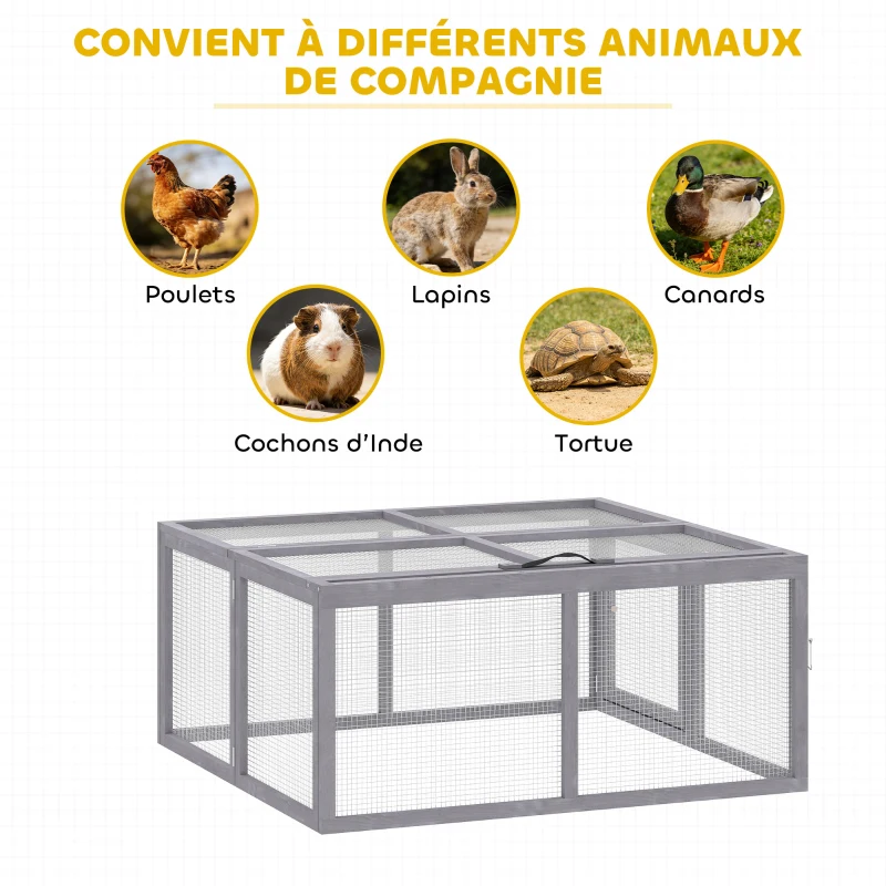 PawHut Conejera Exterior Plegable, Casa para Cobayas con Techo Abatible, para 3 Conejos, Gallinas o Patos, 110 x 105 x 50 cm