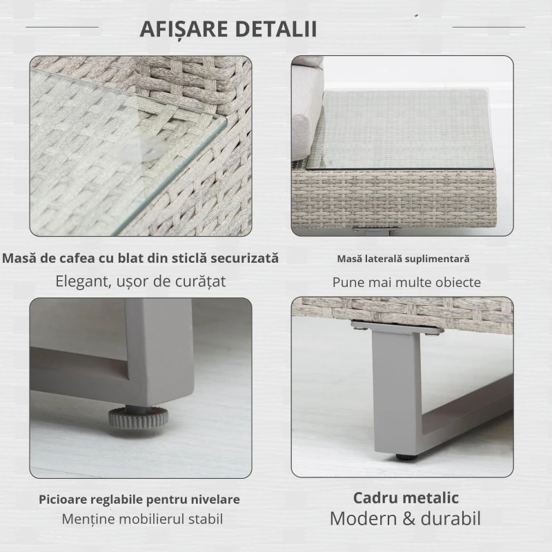 Outsunny Set Mobilier canapele si masuta pentru Gradina din Ratan Gri(m-4)