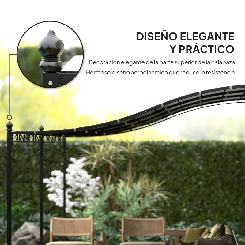 Outsunny Pérgola de Pared 3x6 m con Techo Inclinado Orificios de Drenaje y Estructura Metálica Gris Oscuro