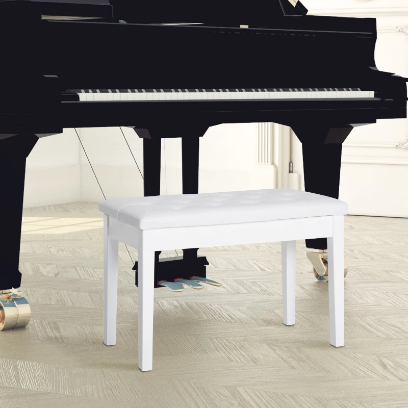 HOMCOM pianokruk pianobank traditionele landelijke stijl cosmetische kruk opbergruimte rubberhout kunstleer wit 76 x 36 x 50 cm(m-10)