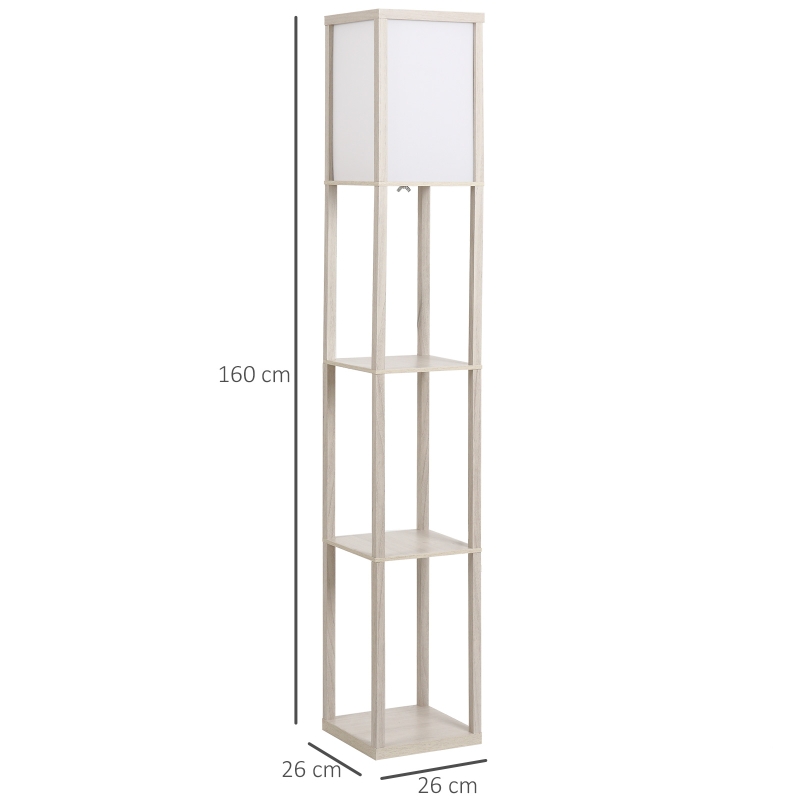 HOMCOM 3-Tier Floor Lamp, Floor Light with Storage Shelf, Reading Standing Lamp with Acrylic Shade for Living Room, Bedroom, Kitchen, Dining Room, Office, Dorm, 160cm, Oak