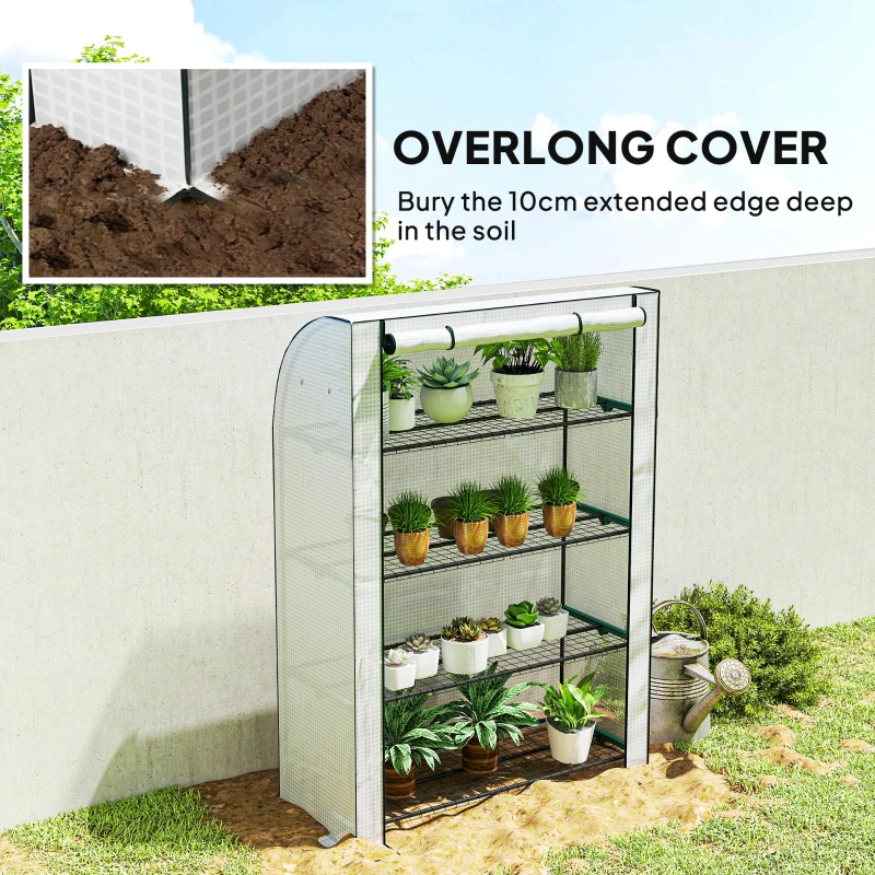 Outsunny Mini Greenhouse with Reinforced PE Cover, Portable Indoor Outdoor Green House with Roll-up Door, 170 x 120 x 50cm, White