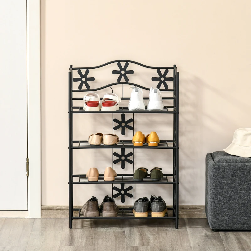 HOMCOM plantenrek bloemenrek plantenstandaard plantenetagere metaal 4 niveaus zwart(m-2)