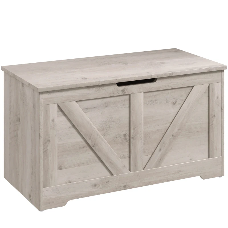 HOMCOM Coffre de rangement, banc de rangement avec couvercle rabattable et charnières de sécurité, 80 x 40 x 45 cm, gris