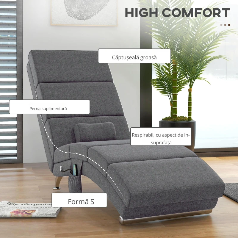 HOMCOM Fotoliu de Masaj cu 8 Puncte Vibrante și Încălzire, 5 Moduri, Temporizator și Telecomandă, Gri