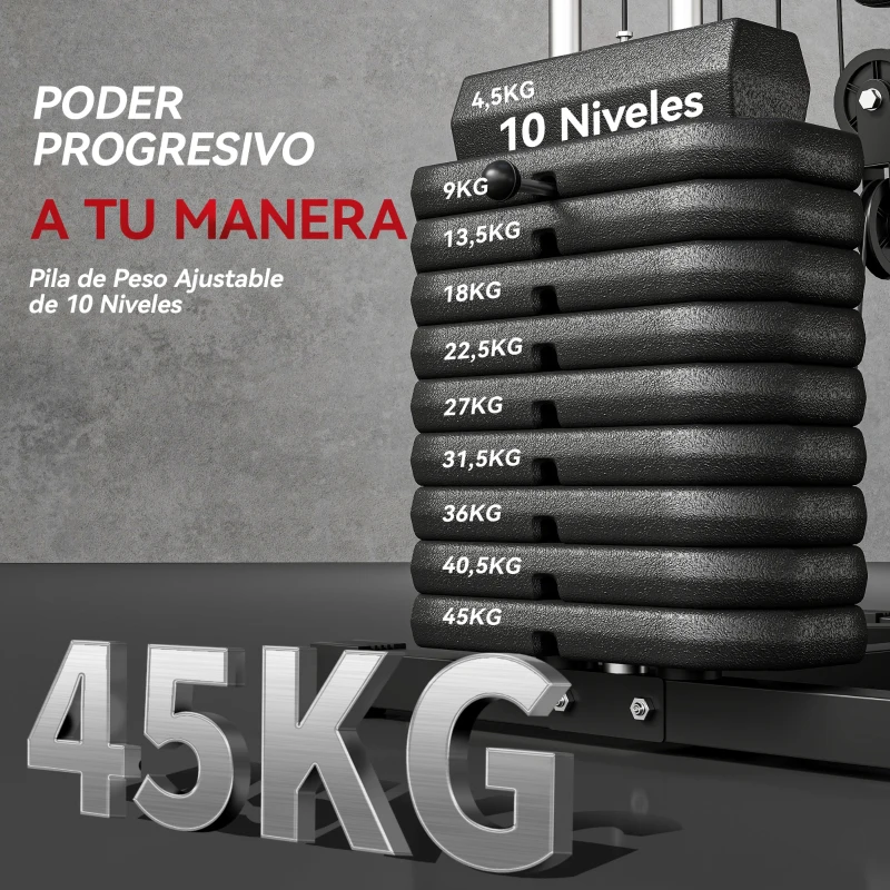 HOMCOM Máquina de Musculación con Placas de Peso de 45 kg Carga Max. 100 kg para Entrenamiento Fitness en Hogar Gimnasio Negro