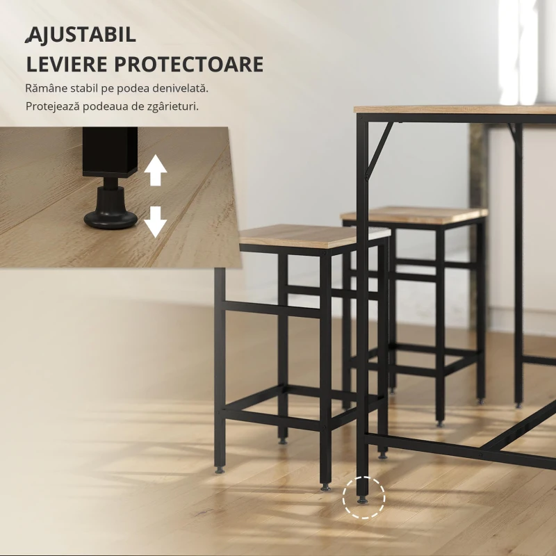 Homcom Set Masa inaltata + 4 Scaune Stil Industrial – Metal & Lemn, Ideal pentru Living/Bucatarie