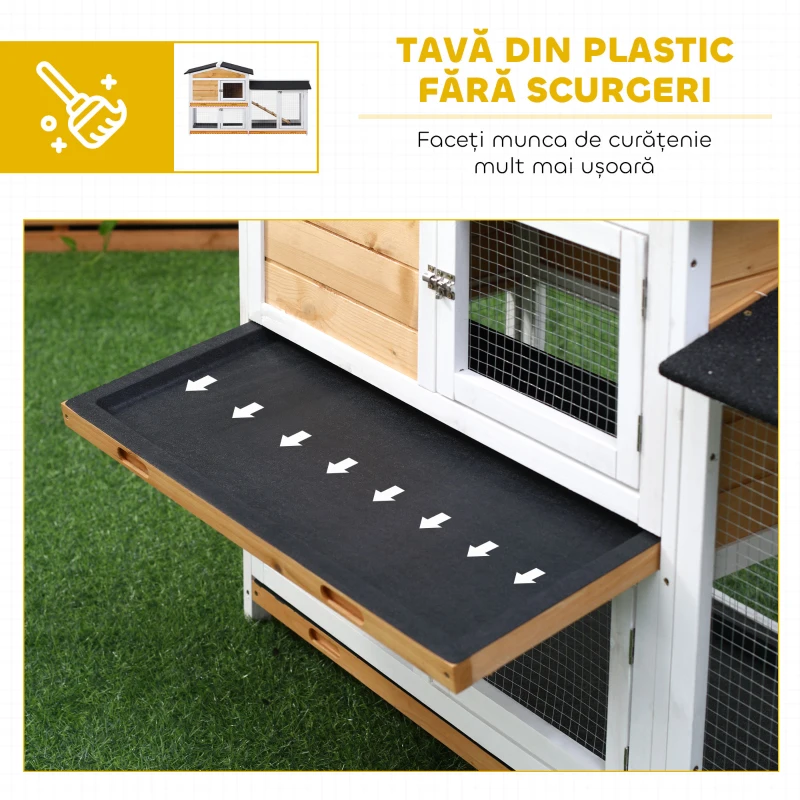 PawHut Cușcă pentru Iepuri cu Uși Multiple, Rampă și Spațiu Deschis,  157.4x53x93.5 cm, Galben și Negru