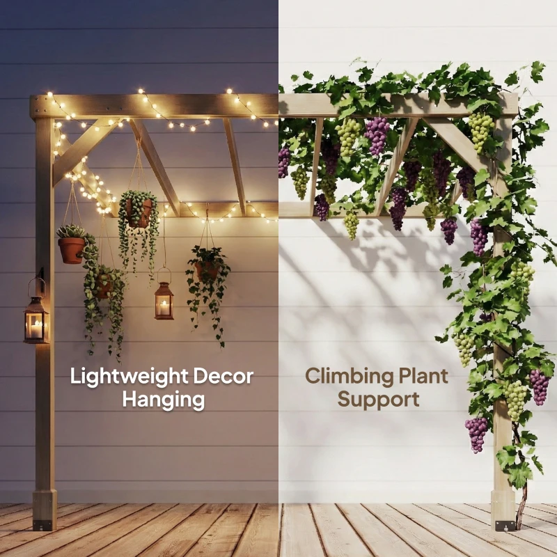 Outsunny Lean-To Wooden Pergola Kit, Decorative Garden Gazebo with Stable Structure and Concrete Anchors, 2.4 x 2.4m, Light Brown